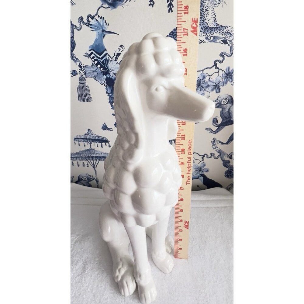French POODLE Figurine 17"H Statue White Porcelain Ceramic Elegant Sitting Dog - Picture 8 of 11